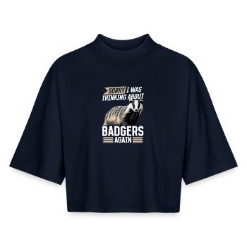 Funny Animal Badger - Boxy Women's Recycled 1/2 Sleeved T-Shirt by Stanley/Stella - navy - Front - AI Model Female 172 light (172cm)