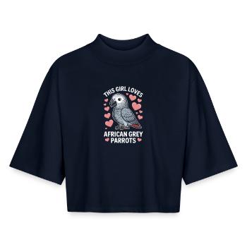 Graupapagei Sprüche Lustiges Graupapagei Geschenk  - Boxy Frauen Recyceltes 1/2 Sleeved T-Shirt by Stanley/Stella - Navy - Vorne - AI Model Female 172 light (172cm)