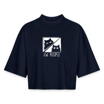 Beurk, les gens, amoureux des chats, humour félin, antisocial. - T-shirt femme coupe boxy recyclé manches mi-longues Stanley/Stella - marine - Devant - AI Model Female 172 light (172cm)