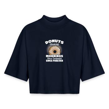 Donut fast food - Boxy Women's Recycled 1/2 Sleeved T-Shirt by Stanley/Stella - navy - Front - AI Model Female 172 light (172cm)