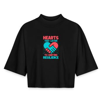 Bénévoles pour les Cœurs d’Appréciation qui Écoutent - T-shirt femme coupe boxy recyclé manches mi-longues Stanley/Stella - noir - Devant - AI Model Female 172 light (172cm)