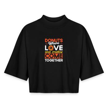 Donut fast food - Boxy Women's Recycled 1/2 Sleeved T-Shirt by Stanley/Stella - black - Front - AI Model Female 172 light (172cm)