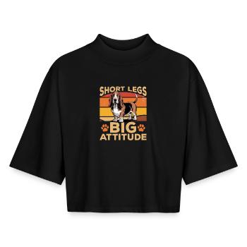 Funny Dog Breed Basset Hound - Boxy Women's Recycled 1/2 Sleeved T-Shirt by Stanley/Stella - black - Front - AI Model Female 172 light (172cm)