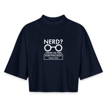 Nerd More Intelligent Than You Sarcastic Art - Boxy Women's Recycled 1/2 Sleeved T-Shirt by Stanley/Stella - navy - Front - AI Model Female 172 light (172cm)