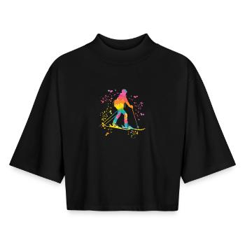 Alpiner Skifahrer Wintersport Skitouren - Boxy Frauen Recyceltes 1/2 Sleeved T-Shirt by Stanley/Stella - Schwarz - Vorne - AI Model Female 172 light (172cm)