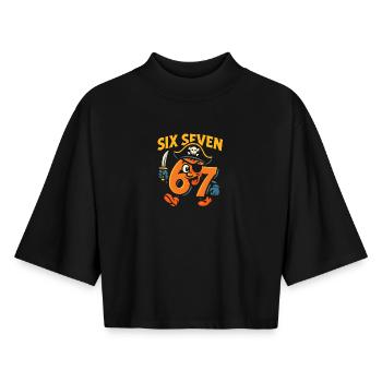 Six Sept 67 Pirate Italian Brainrot Humour Drôle - T-shirt femme coupe boxy recyclé manches mi-longues Stanley/Stella - noir - Devant - AI Model Female 172 light (172cm)