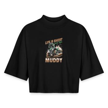 Quad ATV Boy Men Four Wheeler - Boxy Frauen Recyceltes 1/2 Sleeved T-Shirt by Stanley/Stella - Schwarz - Vorne - AI Model Female 172 light (172cm)