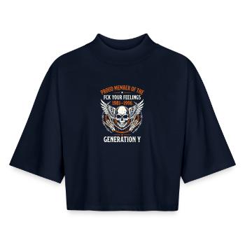 Gen Y Skull Wings 1981-1996 - Boxy Women's Recycled 1/2 Sleeved T-Shirt by Stanley/Stella - navy - Front - AI Model Female 172 light (172cm)