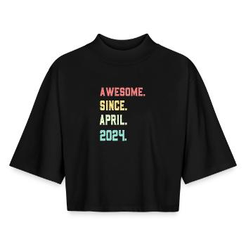 Awesome Since April 2024 - Boxy Women's Recycled 1/2 Sleeved T-Shirt by Stanley/Stella - black - Front - AI Model Female 172 light (172cm)