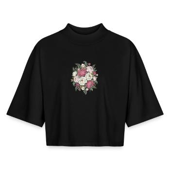 Vintage Rosenbouquet Rosa Weiß - Boxy Frauen Recyceltes 1/2 Sleeved T-Shirt by Stanley/Stella - Schwarz - Vorne - AI Model Female 172 light (172cm)