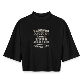 Legends born in April 1996 - Boxy Women's Recycled 1/2 Sleeved T-Shirt by Stanley/Stella - black - Front - AI Model Female 172 light (172cm)