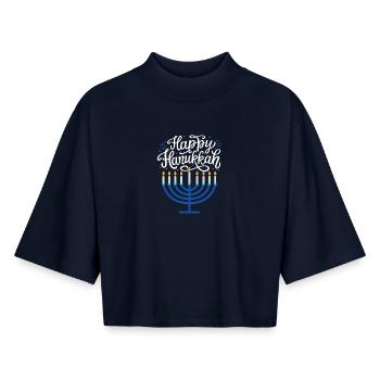 Happy Hanukkah Menorah  - Boxy Women's Recycled 1/2 Sleeved T-Shirt by Stanley/Stella - navy - Front - AI Model Female 172 light (172cm)