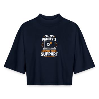 Support technique familial non rémunéré - T-shirt femme coupe boxy recyclé manches mi-longues Stanley/Stella - marine - Devant - AI Model Female 172 light (172cm)