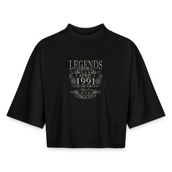 Cadeau du 35e anniversaire Mari Original avril 1991 - T-shirt femme coupe boxy recyclé manches mi-longues Stanley/Stella - noir - Devant - AI Model Female 172 light (172cm)