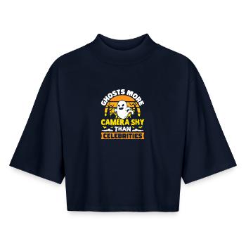 Geisterjäger Halloween Englisch Spruch - Boxy Frauen Recyceltes 1/2 Sleeved T-Shirt by Stanley/Stella - Navy - Vorne - AI Model Female 172 light (172cm)