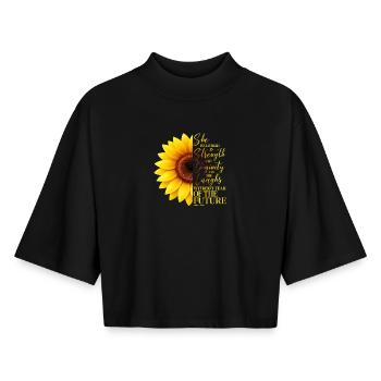 Christliche Sonnenblume Positivität Gott Religion - Boxy Frauen Recyceltes 1/2 Sleeved T-Shirt by Stanley/Stella - Schwarz - Vorne - AI Model Female 172 light (172cm)
