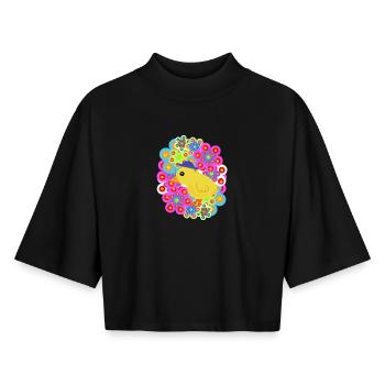 Spring Retro Chick Chicken Kids Easter - Boxy Women's Recycled 1/2 Sleeved T-Shirt by Stanley/Stella - black - Front - AI Model Female 172 light (172cm)