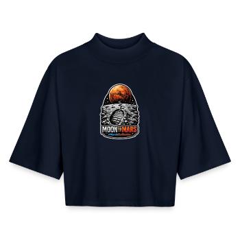 Allons sur Mars. Mission d’exploration de Mars - T-shirt femme coupe boxy recyclé manches mi-longues Stanley/Stella - marine - Devant - AI Model Female 172 light (172cm)