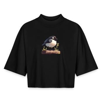 Elstern Elster - Boxy Frauen Recyceltes 1/2 Sleeved T-Shirt by Stanley/Stella - Schwarz - Vorne - AI Model Female 172 light (172cm)