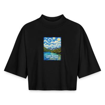 Lake Clark Alaska Landscape Art - Boxy Women's Recycled 1/2 Sleeved T-Shirt by Stanley/Stella - black - Front - AI Model Female 172 light (172cm)