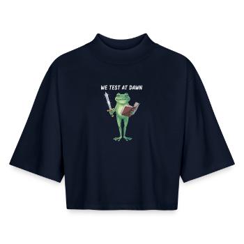 Dawn Quest Frog Sword and Scroll - Boxy Women's Recycled 1/2 Sleeved T-Shirt by Stanley/Stella - navy - Front - AI Model Female 172 light (172cm)