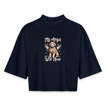 Race de chien Goldendoodle - T-shirt femme coupe boxy recyclé manches mi-longues Stanley/Stella - marine - Devant - AI Model Female 172 light (172cm)