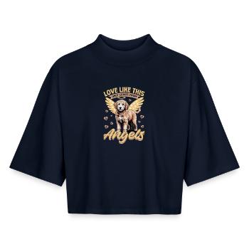 Race de chien Goldendoodle - T-shirt femme coupe boxy recyclé manches mi-longues Stanley/Stella - marine - Devant - AI Model Female 172 light (172cm)