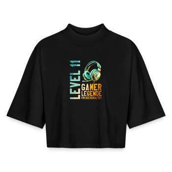 11. Geburtstag Junge Mädchen Gaming Level 11 Jahre - Boxy Frauen Recyceltes 1/2 Sleeved T-Shirt by Stanley/Stella - Schwarz - Vorne - AI Model Female 172 light (172cm)