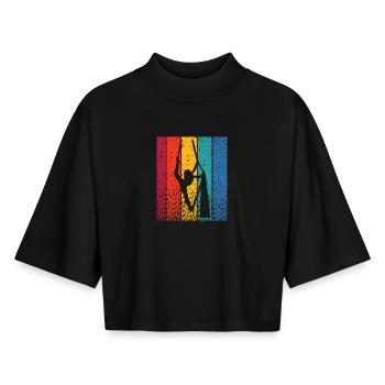 Tissu vertical Acrobaties aériennes vintage Soie aérienne - T-shirt femme coupe boxy recyclé manches mi-longues Stanley/Stella - noir - Devant - AI Model Female 172 light (172cm)
