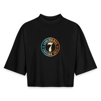 7th Birthday Boy Girl - Boxy Women's Recycled 1/2 Sleeved T-Shirt by Stanley/Stella - black - Front - AI Model Female 172 light (172cm)