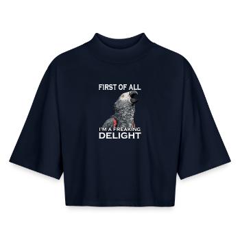 Graupapagei Vogel Humor Frecher Papagei Sarkasmus - Boxy Frauen Recyceltes 1/2 Sleeved T-Shirt by Stanley/Stella - Navy - Vorne - AI Model Female 172 light (172cm)
