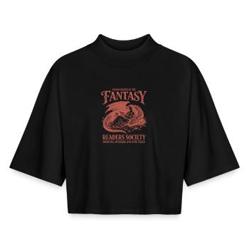 Phantastische Leser-Gesellschaft Drachen fantasy - Boxy Frauen Recyceltes 1/2 Sleeved T-Shirt by Stanley/Stella - Schwarz - Vorne - AI Model Female 172 light (172cm)
