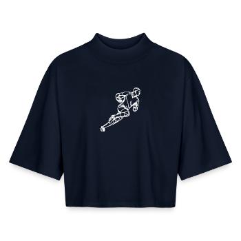 Rugby Player Drawing - Boxy Women's Recycled 1/2 Sleeved T-Shirt by Stanley/Stella - navy - Front - AI Model Female 172 light (172cm)