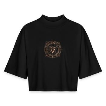 Kosmische Kompassrunen - Boxy Frauen Recyceltes 1/2 Sleeved T-Shirt by Stanley/Stella - Schwarz - Vorne - AI Model Female 172 light (172cm)