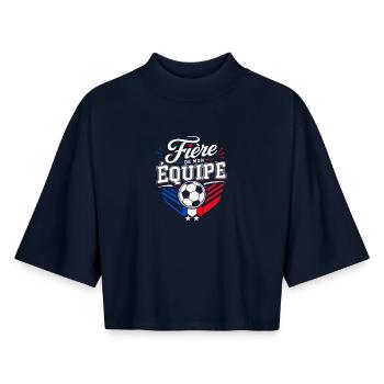 Fière de mon Équipe - Supportrice Football France - T-shirt femme coupe boxy recyclé manches mi-longues Stanley/Stella - marine - Devant - AI Model Female 172 light (172cm)