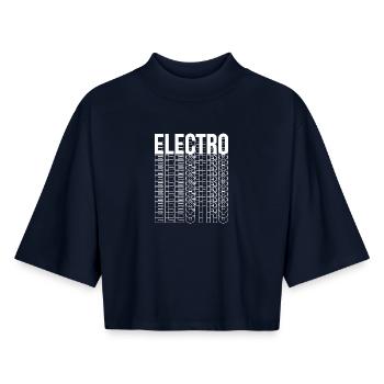 Elektro-Musiktypografie-Design-Logo - Boxy Frauen Recyceltes 1/2 Sleeved T-Shirt by Stanley/Stella - Navy - Vorne - AI Model Female 172 light (172cm)