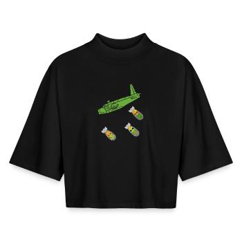 Green Pineapple Bomb Flugzeug - Boxy Frauen Recyceltes 1/2 Sleeved T-Shirt by Stanley/Stella - Schwarz - Vorne - AI Model Female 172 light (172cm)