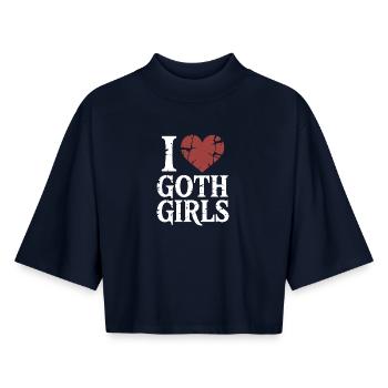 J’aime les filles gothiques - T-shirt femme coupe boxy recyclé manches mi-longues Stanley/Stella - marine - Devant - AI Model Female 172 light (172cm)