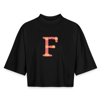 Your initial "F" with flowers - Boxy Women's Recycled 1/2 Sleeved T-Shirt by Stanley/Stella - black - Front - AI Model Female 172 light (172cm)