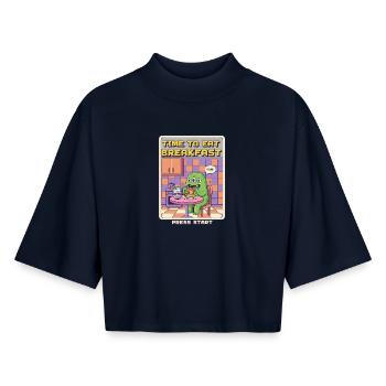Time To Eat Breakfast Monster Retro Pixel Gaming - Boxy Women's Recycled 1/2 Sleeved T-Shirt by Stanley/Stella - navy - Front - AI Model Female 172 light (172cm)