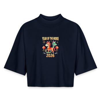Chinese New Year Of The Horse 2026 - Boxy Frauen Recyceltes 1/2 Sleeved T-Shirt by Stanley/Stella - Navy - Vorne - AI Model Female 172 light (172cm)