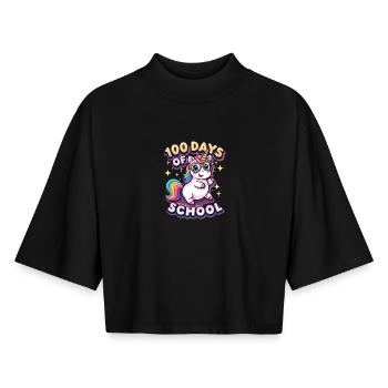 100th Day Of School 100 Day Of School Kids - Boxy Women's Recycled 1/2 Sleeved T-Shirt by Stanley/Stella - black - Front - AI Model Female 172 light (172cm)