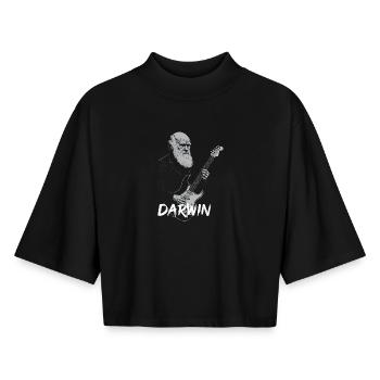 Darwin jouant de la guitare Evolution - T-shirt femme coupe boxy recyclé manches mi-longues Stanley/Stella - noir - Devant - AI Model Female 172 light (172cm)