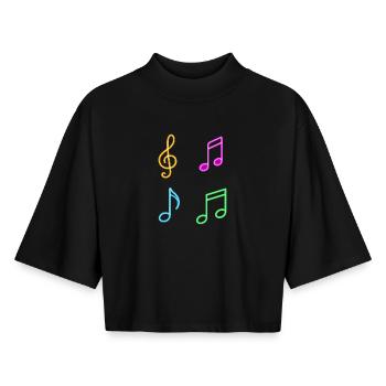 Neon Sheet Music – Music Vibes - Boxy Women's Recycled 1/2 Sleeved T-Shirt by Stanley/Stella - black - Front - AI Model Female 172 light (172cm)