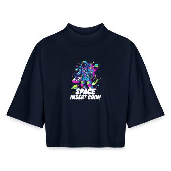 Pièce d’insertion spatiale - T-shirt femme coupe boxy recyclé manches mi-longues Stanley/Stella - marine - Devant - AI Model Female 172 light (172cm)