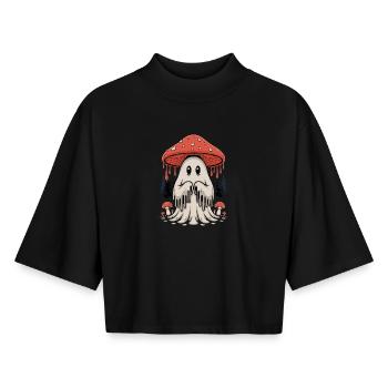 Geisterpilz mit Waldzauber - Boxy Frauen Recyceltes 1/2 Sleeved T-Shirt by Stanley/Stella - Schwarz - Vorne - AI Model Female 172 light (172cm)