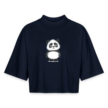 Panda Polygon - Boxy Frauen Recyceltes 1/2 Sleeved T-Shirt by Stanley/Stella - Navy - Vorne - AI Model Female 172 light (172cm)