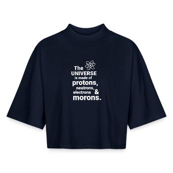 L’Univers est fait de protons, de neutrornes - T-shirt femme coupe boxy recyclé manches mi-longues Stanley/Stella - marine - Devant - AI Model Female 172 light (172cm)