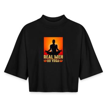 yoga, zen, zen attitude - T-shirt femme coupe boxy recyclé manches mi-longues Stanley/Stella - noir - Devant - AI Model Female 172 light (172cm)