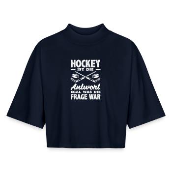 Cadeau drôle de joueur de hockey - T-shirt femme coupe boxy recyclé manches mi-longues Stanley/Stella - marine - Devant - AI Model Female 172 light (172cm)